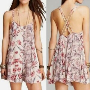 {Free People} Isabella Mixed Print Trapeze Romper Pink Tea S/P